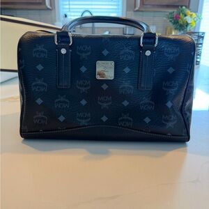 MCM Black Visetos Logo Satchel